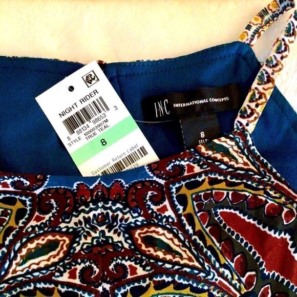 FESTIVAL NIGHT RIDER BOHO KERCHIEF HEM DRESS - TRUE TEAL/TAN 8 NWT - Picture 9 of 16